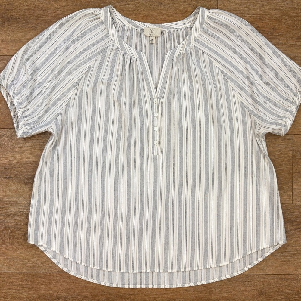 Joie Striped Boho Blouse 3X White Gray Lightweight Boho Peasant Top